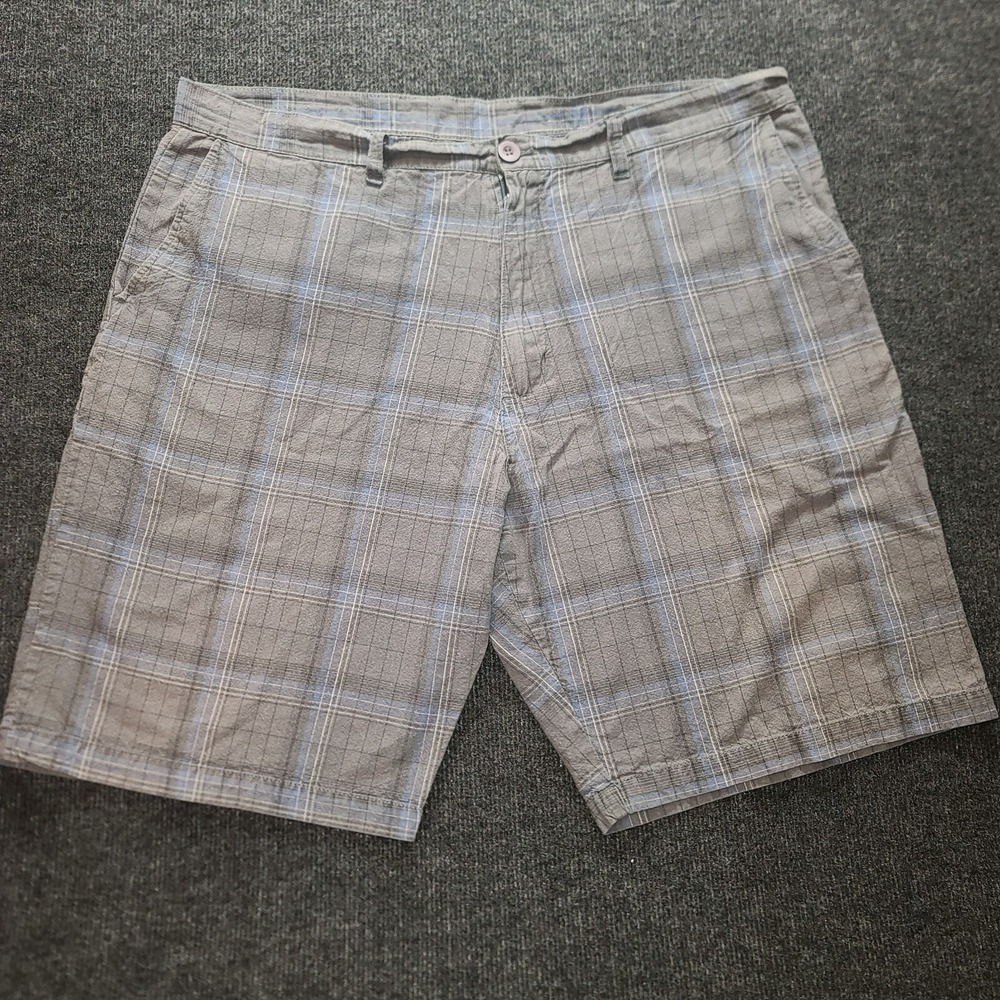 Burnside Men's‎ Size 40 Plaid Flat Front Shorts Gray Blue Check Cotton Blend